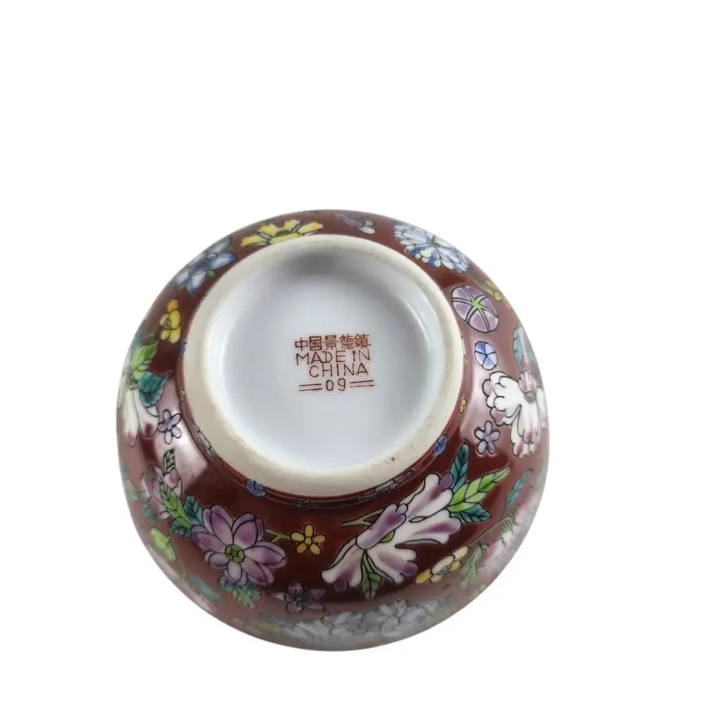 Famile Noir Porcelain Bowl Set~3 Hand-Painted Floral Chinese Export Bowls
